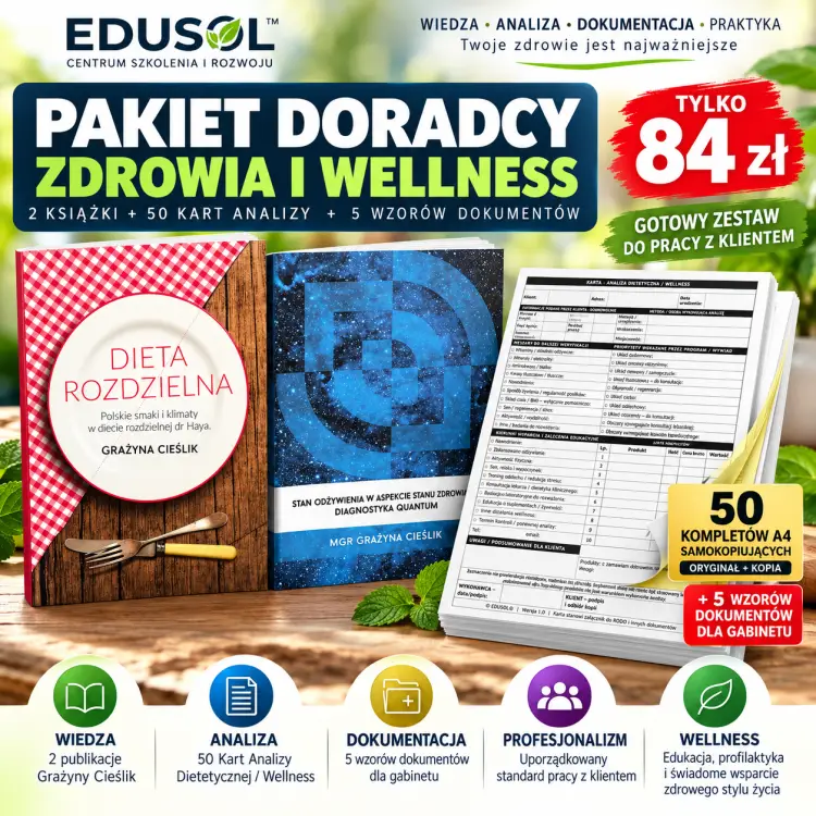 PAKIET DORADCY ZDROWIA I WELLNESS – 2 książki + 50 Kart Analizy + dokumentacja gabinetu